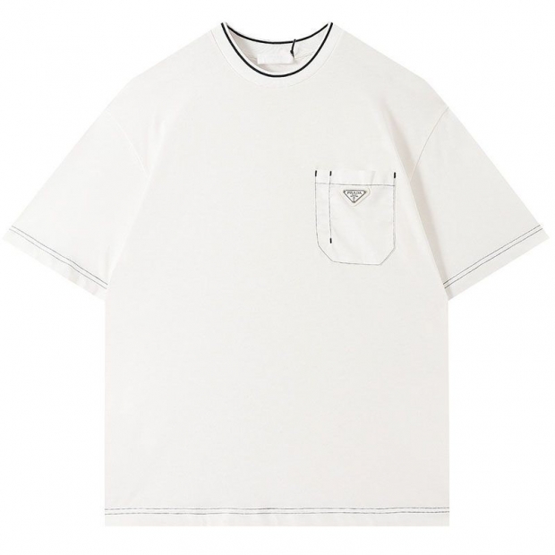 送料込プラダ コットンTシャツ 本物 半袖 ロゴ puu51069