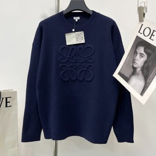 追跡付き 安いロエベ 本物 ウール アナグラムセーター ニット 紺 low41144