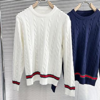 入手困難品！グッチ クルーネック セーター 本物★ホワイト&ブルー guk77953