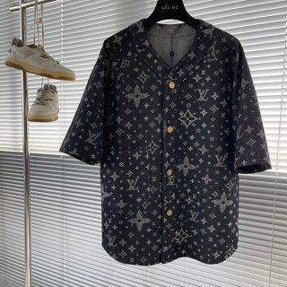 ブティックルイヴィトン 本物 モノグラムデニム ベースボールシャツ 1AF349