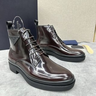お洒落 プラダ レザーレースアップブーツ 本物 puw01995