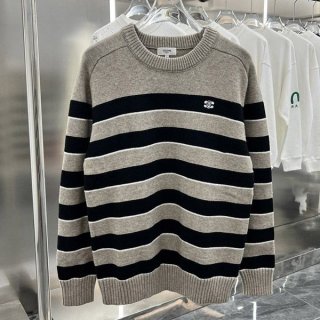 セリーヌ ウール セーター 本物 ストライプ柄 ロゴ刺繍入り Ceb49519