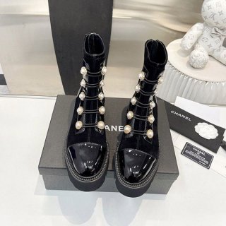 すぐ届 シャネル ショートブーツ 本物 パール アンクル ジップ shy18596