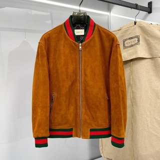 争奪戦グッチ 本物 ロゴ ブローグレザー ボンバージャケット gus25761