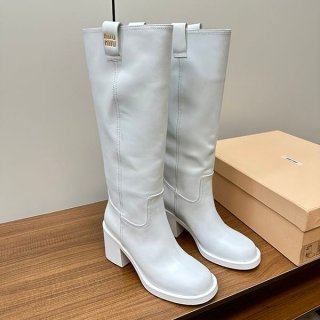 ミュウミュウ 本物 Fume ロゴ レザー ロングブーツ myh30656