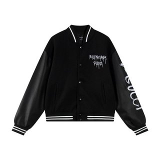 グッチ バレンシアガ 本物 フェルト&レザー ボンバージャケット gue34838