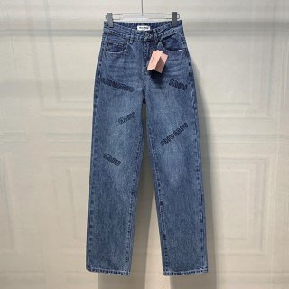 ミュウミュウ 本物 ロゴパッチ ワイドレッグジーンズ myl99026