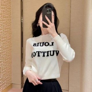 【着回しできる】ルイヴィトン ニットプルオーバー 本物ホワイト&ブラック 1ABIQ5