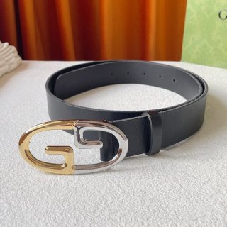 大人気！グッチ 本物 GGバックル スムースレザーベルト 35mm 758614CVE0G1000