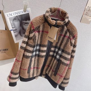 《大人気》バーバリー☆Brown チェック柄 カシミア Wool フリースジャケット 本物 Bak84791