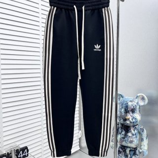 すぐ届く バレンシアガ×Adidas ブラック 本物 ロゴ トラック パンツ bas76041