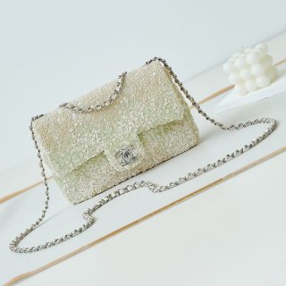 大人気!シャネル 本物 ミニ フラップ バッグ スパンコール ライトグリーン AS3965 B10633NO020