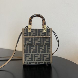 フェンディ ブラウン FF ファブリックミニバッグ 本物 fev32185