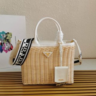 プラダ 本物 ウィッカーキャンバス かごバッグ puz00714