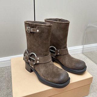素敵な ミュウミュウ クワドラプルバックルロングブーツ本物 myt46583