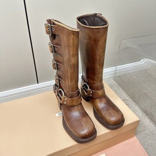 ミュウミュウ クワドラプルバックルロングブーツ 本物 myp40778