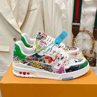 即発送ルイヴィトン LV トレイナー ライン スニーカー 本物 キャンバス 1AB9XL