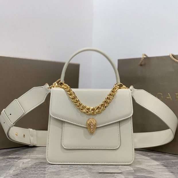 人気急上昇【ブルガリ】新色! SERPENTI FOREVER 白 ナッパ ハンドバッグ 本物 Buj11725