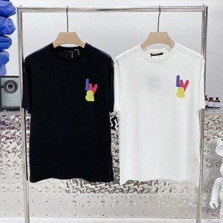 【お洒落★】ルイヴィトン コットンTシャツ 本物ブラック&ホワイト vug01687