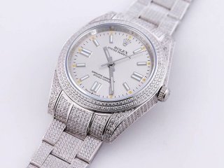大人気！ ロレックス 時計 本物 オイスターパーペチュアル 41 ホワイト 全面ダイヤ メンズ M124300