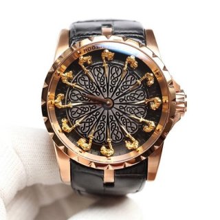秋冬新作ロジェデュブイ 本物 ナイツ オブ ザ ラウンドテーブル ダマスカス ブラック 45MM rof12287