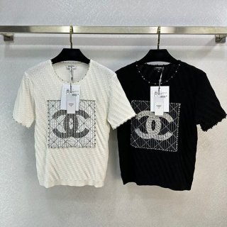 セール新作シャネル ロゴ Tシャツ 本物 半袖トップス 2色 shv43203