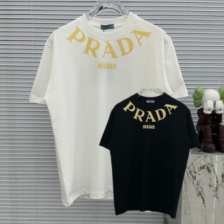 新デザインプラダ ロゴエンブロイダリー コットン Tシャツ 本物 2色 pul00446
