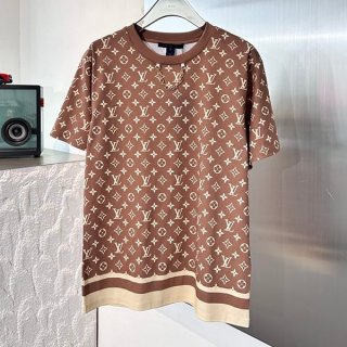 高級ブランドルイヴィトン ストライプアクセントモノグラムTシャツ 本物 1AB7I0