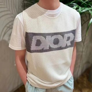 ☆メッシュ生地新作☆ディオール ノースリーブ Tシャツ 本物 タンクトップ 2色 dev81117
