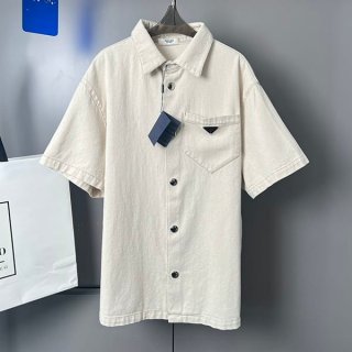 追跡付プラダ 本物 トライアングルロゴ コットン ポプリン シャツ puc16500
