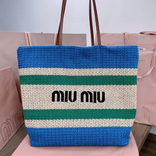 大人気！ミュウミュウ 本物 ラフィアxコットン トートバッグ myj88775