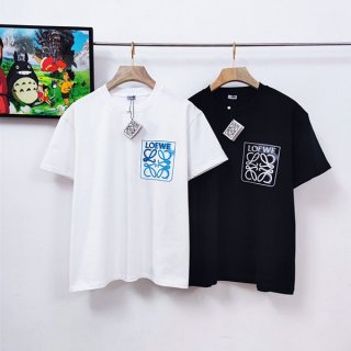 ロエベ☆アナグラム フェイクポケット ロゴ コットン 半袖Tシャツ 本物 H526Y22X25
