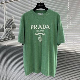 使い勝手良しプラダ 本物 エンボス ロゴ コットン Tシャツ puf33667