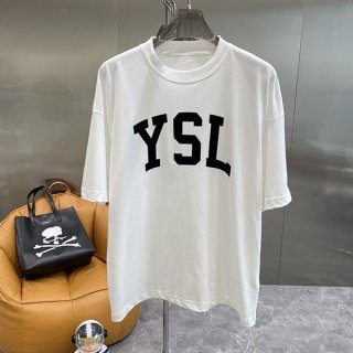 おすすめサンローラン 本物 コットンロゴ入りTシャツ ホワイト 672370Y36JG9766
