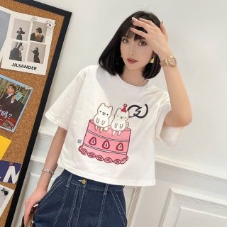 売上総額１位！グッチ×Kawaii キャットプリント Tシャツ 本物 guu81190