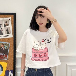 即発送グッチ Kawaii クロップド コットンジャージー Tシャツ 本物 プリント 717684XJFBL9095