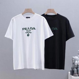 すぐ届プラダ シンプル 刺繍ロゴ コットン Ｔシャツ 本物 2色 puu61170