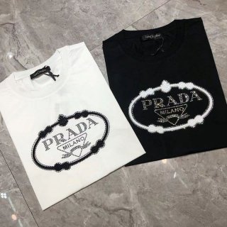 大人気!!新色プラダ ロゴTシャツ 本物 ユニセックス ホワイト ブラック pua92336