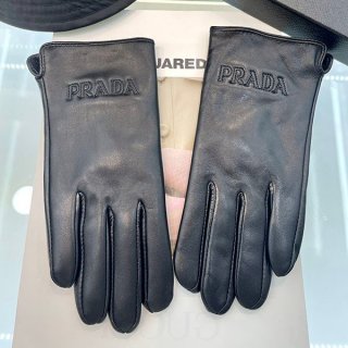 プラダ ロゴ付 ブラックレザー グローブ コピー puu55945