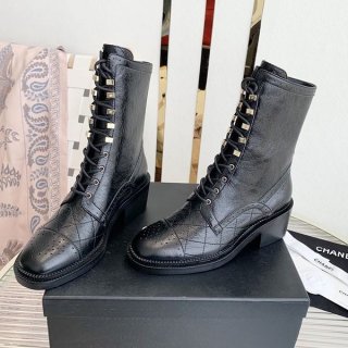 一目惚れシャネル レースアップ レザーアンクルブーツ 本物 shl77935