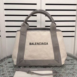 バレンシアガ ネイビーカバス 本物 S トート ベージュ×グレー bab91597