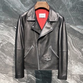 定番ロエベ ブラックレザー ジップ オーバージャケット 本物 lot56692