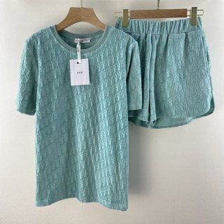21-22AWディオール Tシャツ 本物 オブリーク ラウンドネック テリーコットン 上下セット dei74877