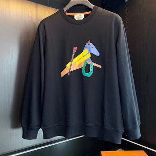 エルメス コピー ラウンドネック レザー パッチ スウェットシャツ err99585