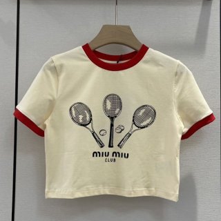 定番 ミュウミュウ ジャージー Tシャツ 本物 myi50373