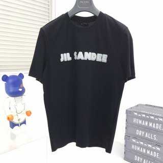 稀少ジルサンダー 本物 ロゴプリント入りコットンジャージーTシャツ ブラック Jit98237