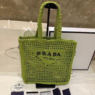 人気No1 プラダ かごバッグ★ラフィアトートバッグ 本物 ロゴ刺繍ストロー pun18203