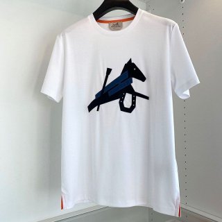 追跡付き発送【エルメス】レザーパッチロゴ コットン Tシャツ 本物 erc28435