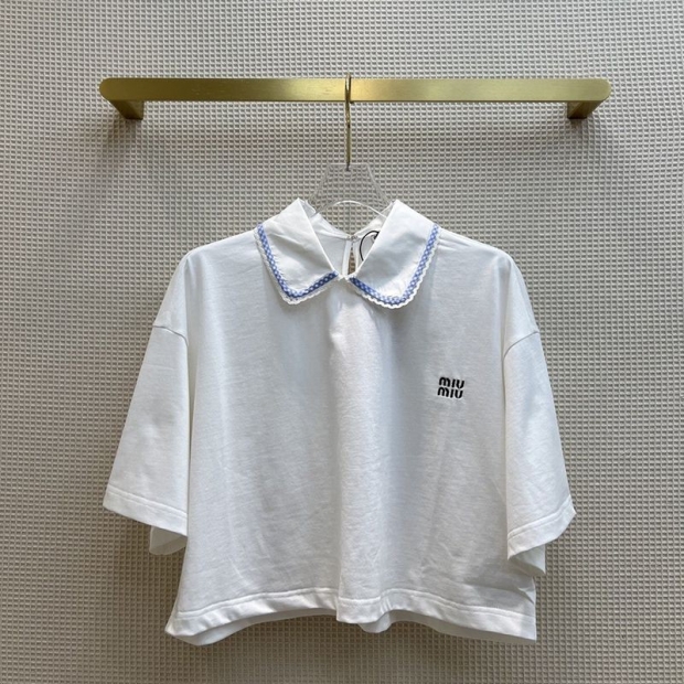 人気急上昇【ミュウミュウ】★刺繍ロゴ入り コットン Tシャツ コピー myl62564