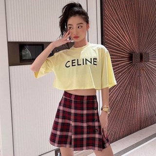 送料込セリーヌ クロップド Tシャツ 本物 イエロー 2X761671Q_11LK